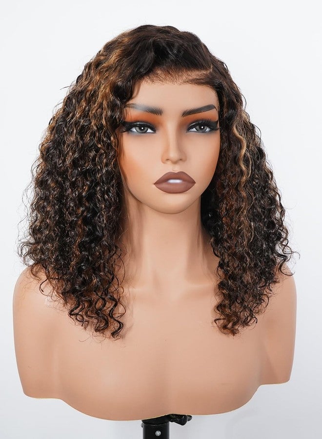 ISEE Hair Highlight Glueless Bob Wigs Human Hair Pre Plucked Pre Cut 2/30 Honey Blonde Curly Human Hair Wig for Black Women Ombre Water Wave 5x7 HD Lace Closure Wigs with Elastic Band 12 Inch - Image 2